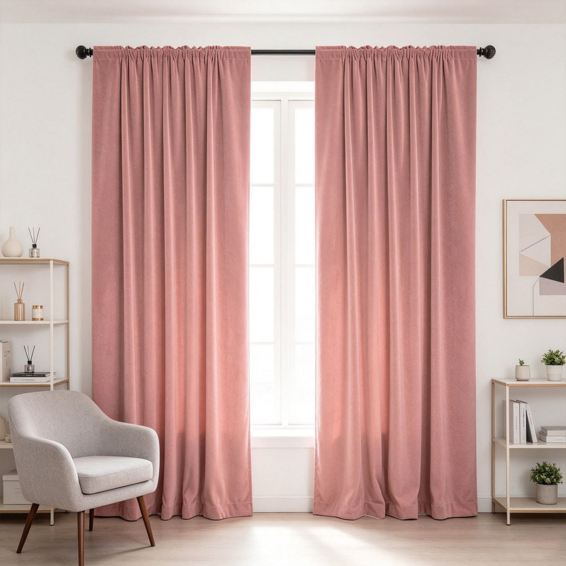 Curtain Rods - 2pcs Solid Velvet Rod Pocket Curtains,