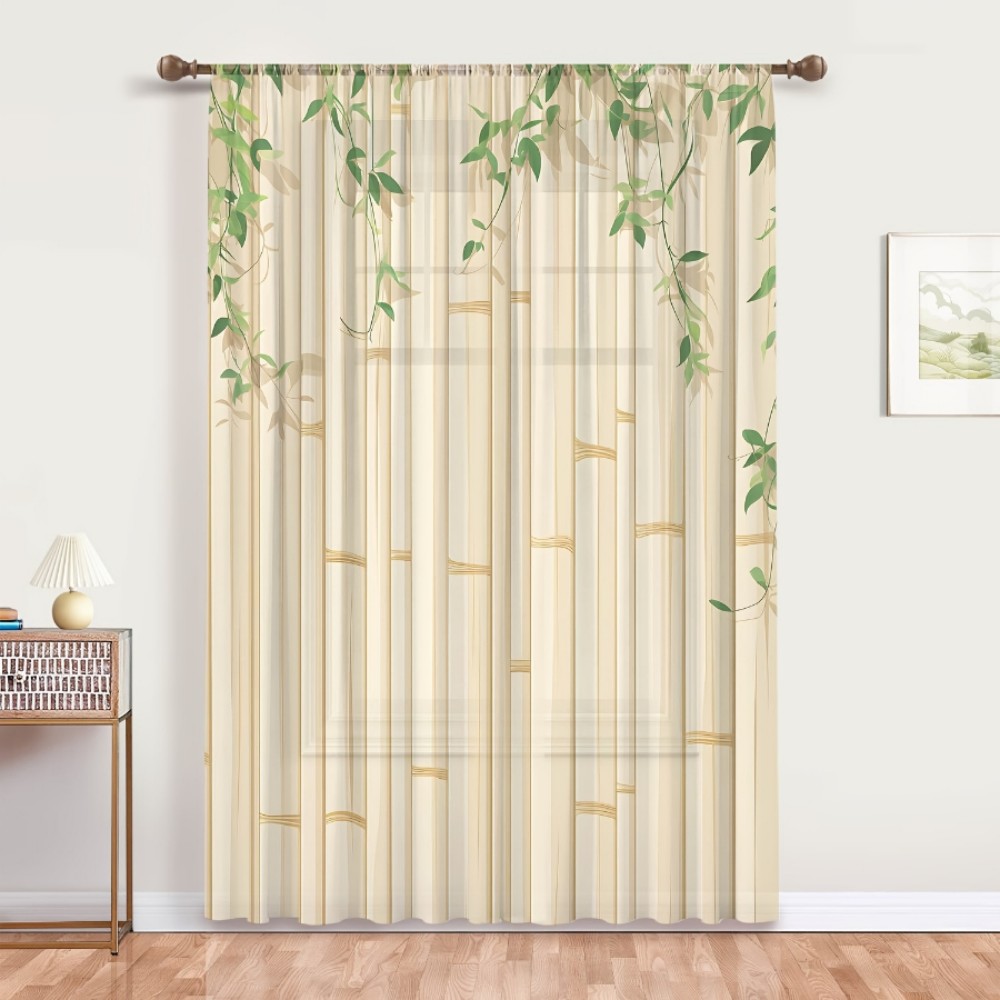 Curtain Rods - 1PC Sheer Curtain Bamboo Green Leaf