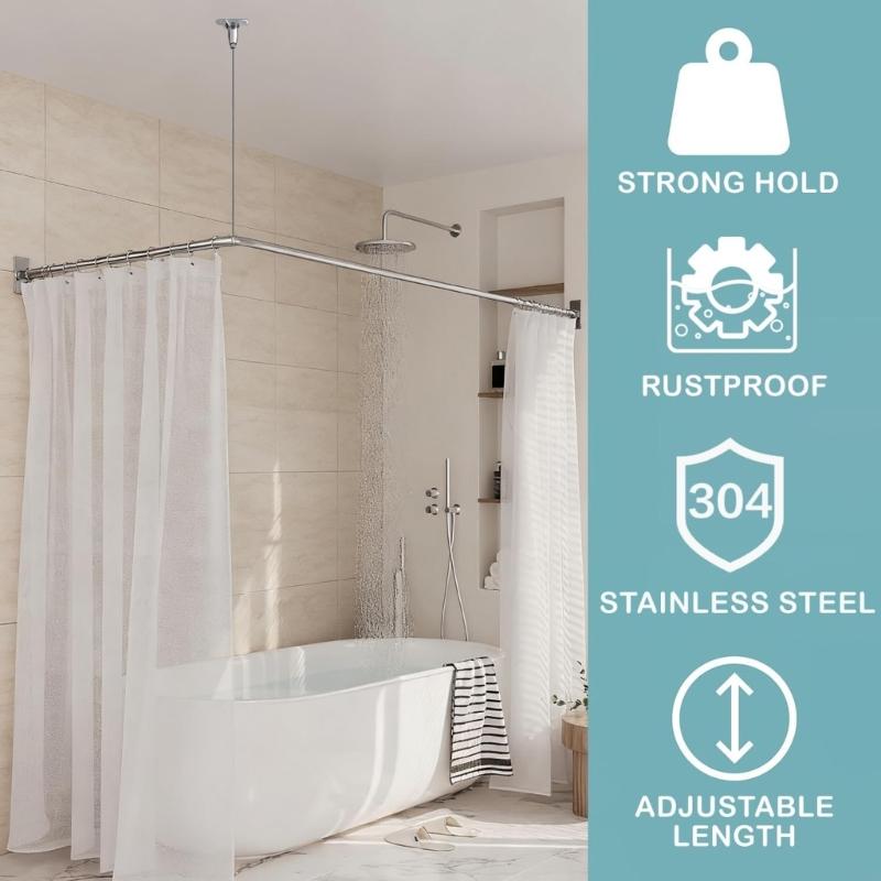 Curtain Rods - Pack of 2 Stainless Steel Shower