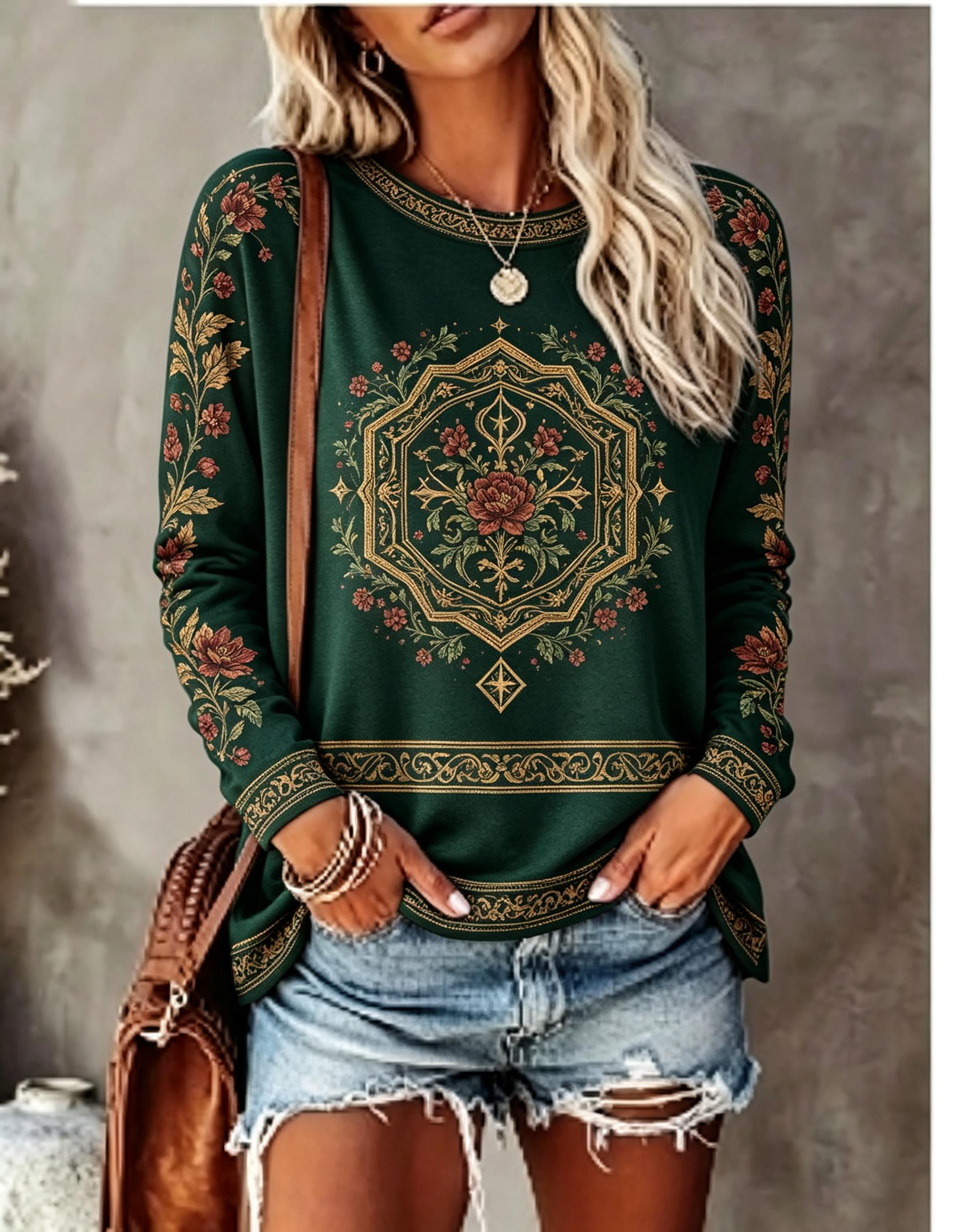Women Crew Neck Long Sleeve T‑ - Wallpaper 评论和价格