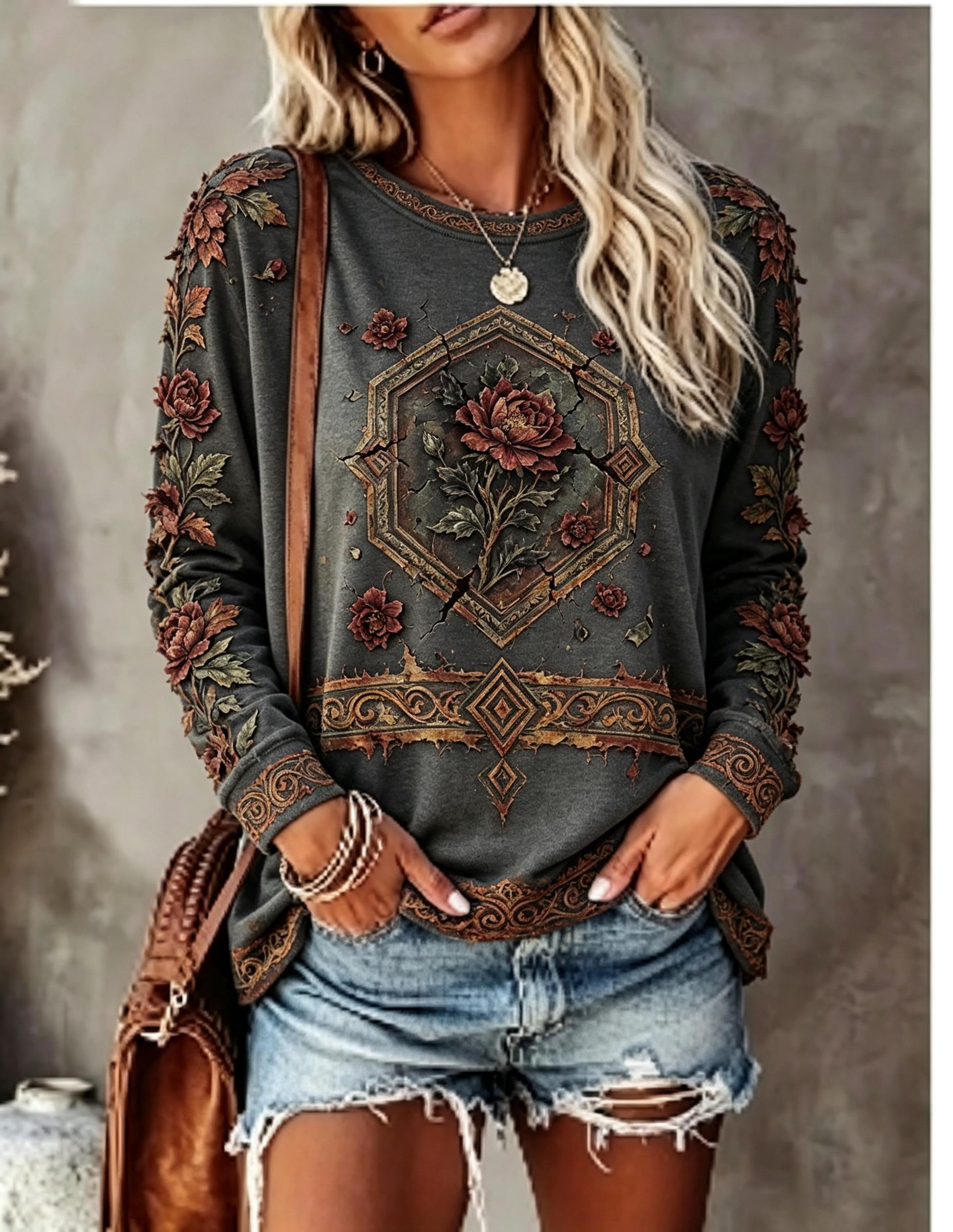Women Crew Neck Long Sleeve T‑ - Wallpaper 评论和价格