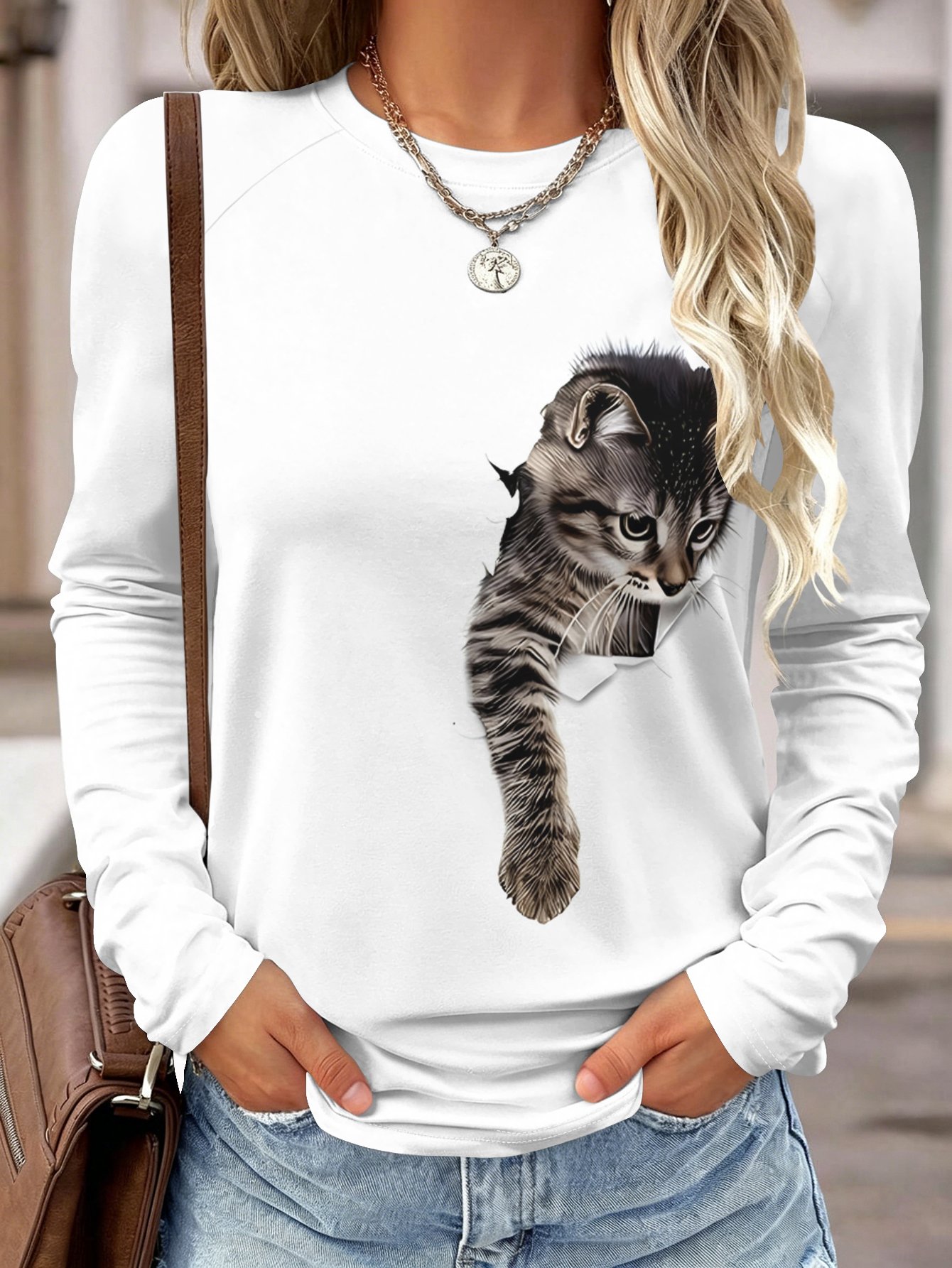 Women Long Sleeve Shirt Pocket - Wallpaper 评论和价格