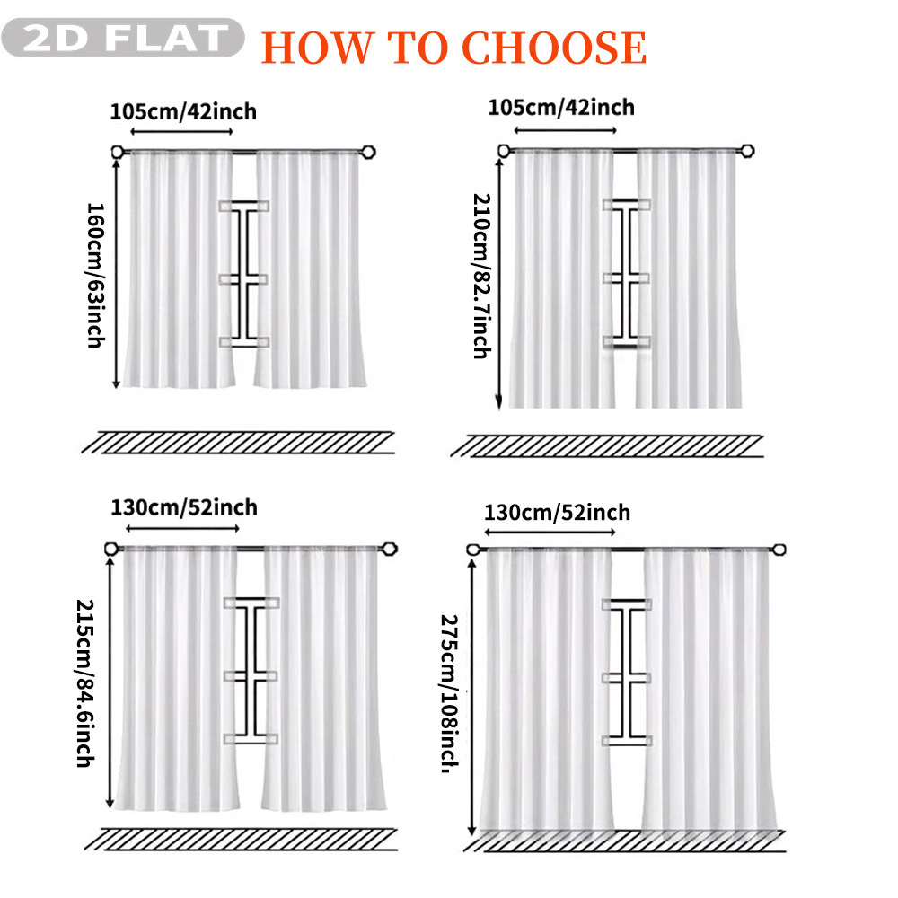 Custom 2D Flat 2pcs Sheer Curt - Curtain Rods 评论和价格
