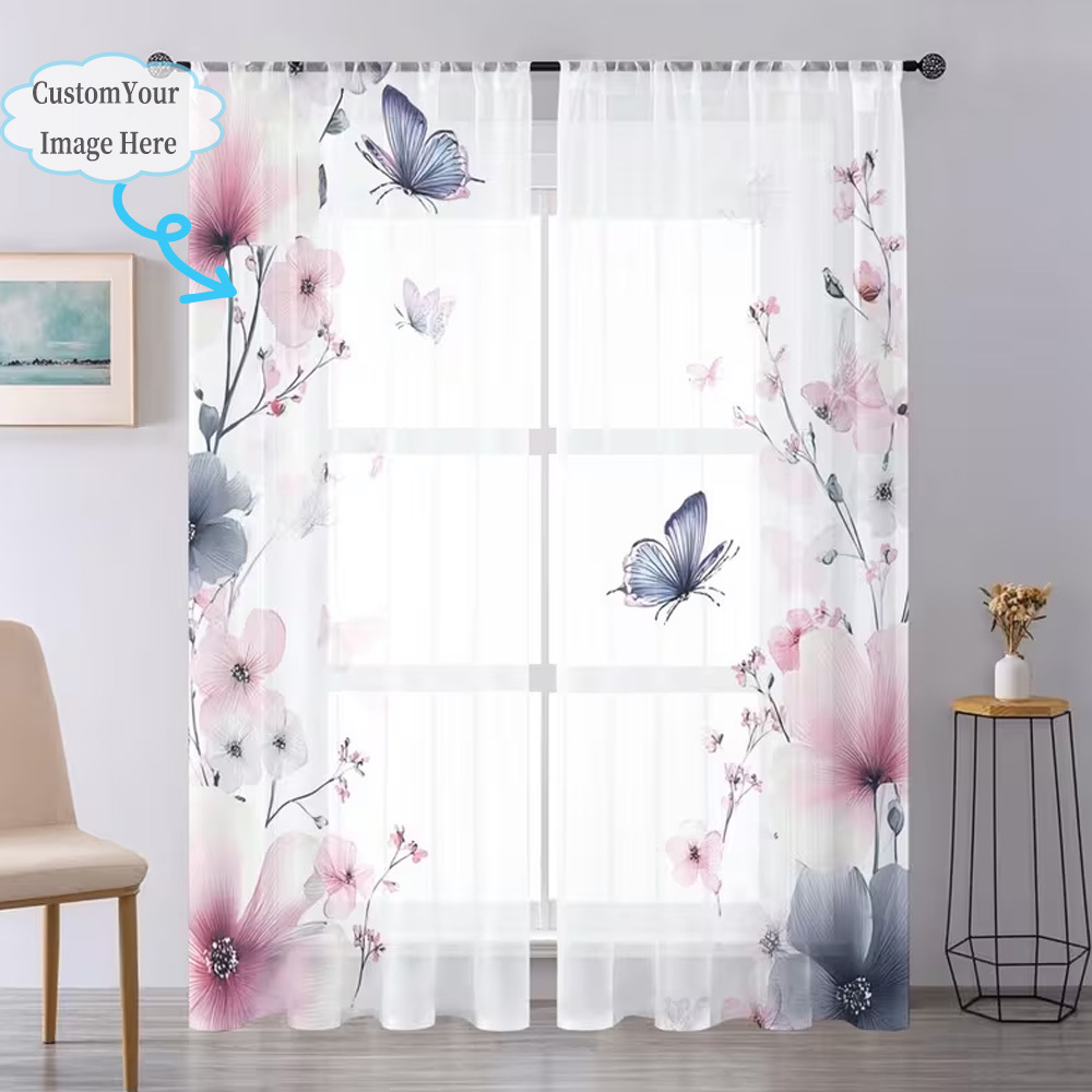 Custom 2D Flat 2pcs Sheer Curt - Curtain Rods 评论和价格