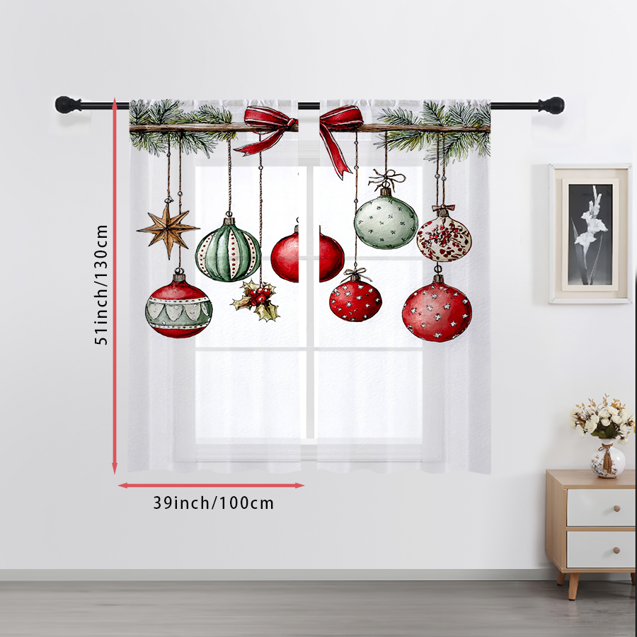 2PCS Christmas Winter Sheer Cu - Curtain Rods 评论和价格