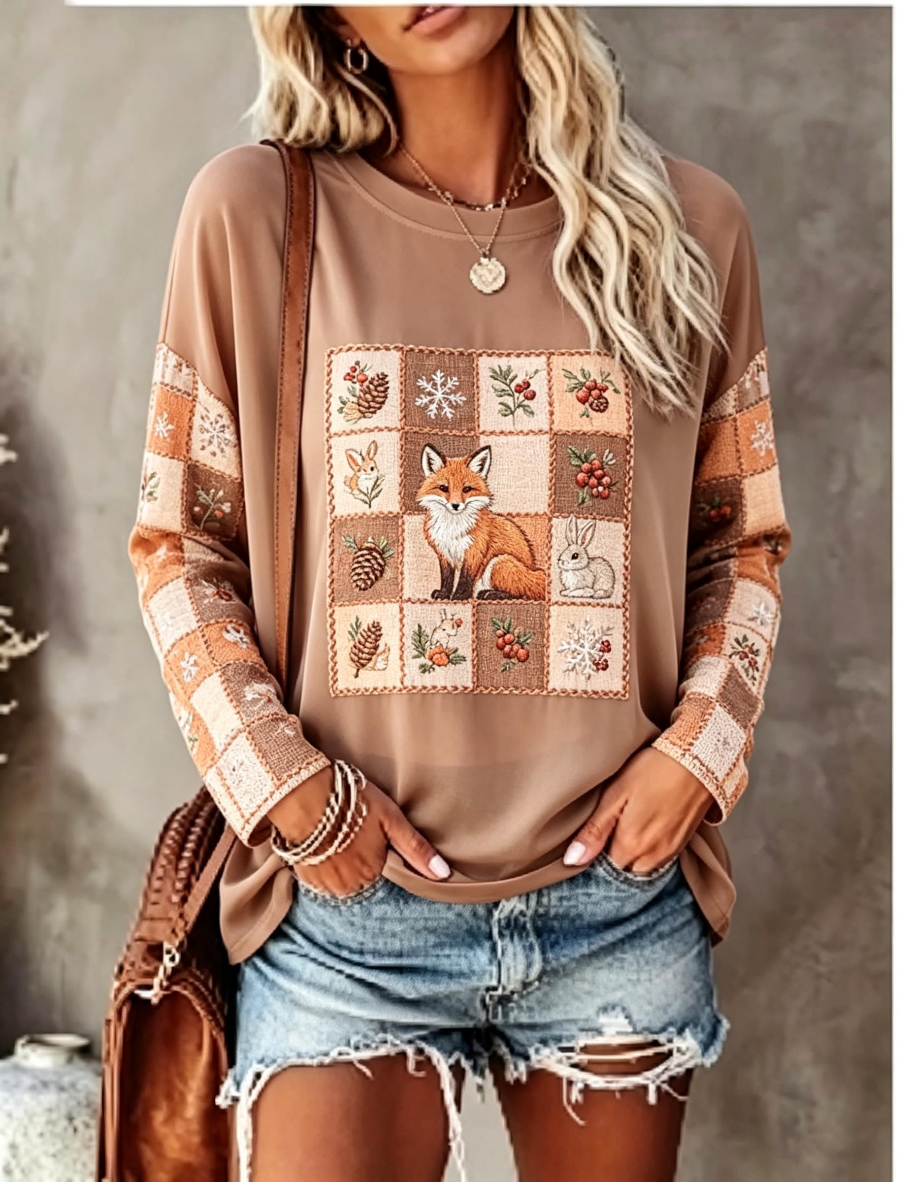 Women Long Sleeve T Shirt Fox  - Wallpaper 评论和价格