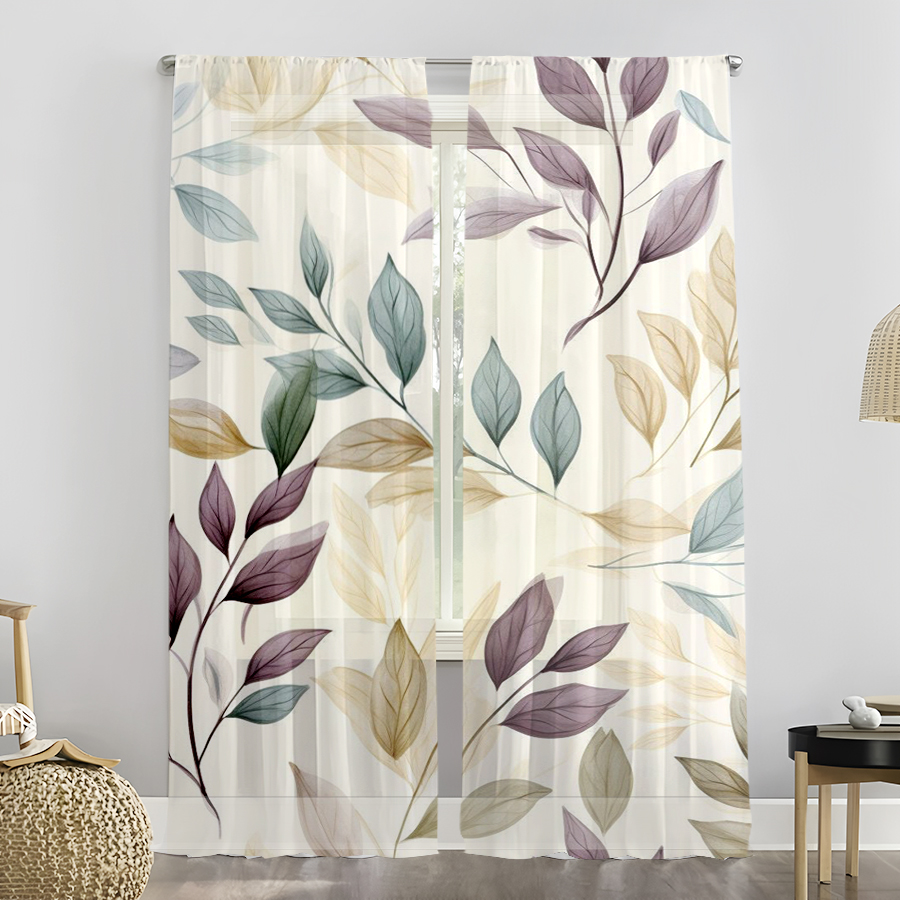2PCS Sheer Curtains, Purple Bl - Curtain Rods 评论和价格