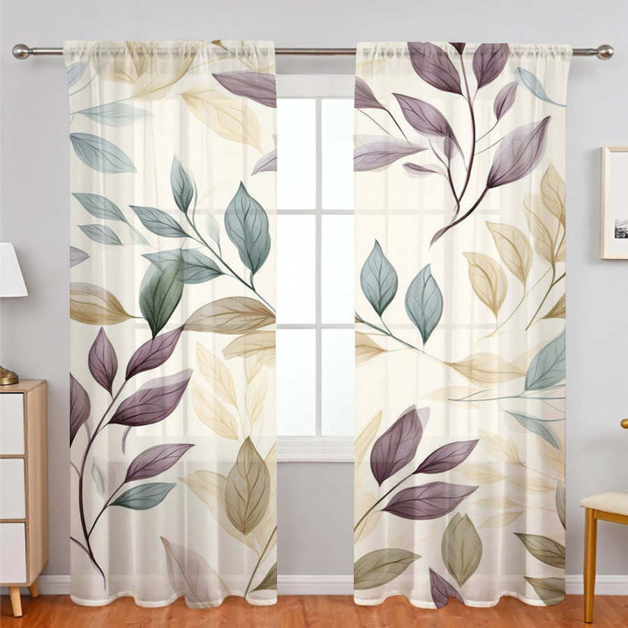 2PCS Sheer Curtains, Purple Bl - Curtain Rods 评论和价格