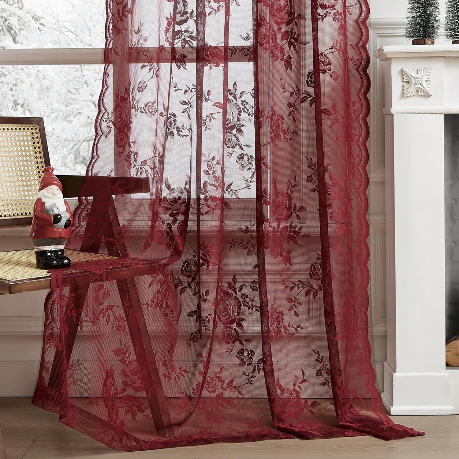 1 PC Burgundy Lace Curtains 45 - Curtain Rods 评论和价格